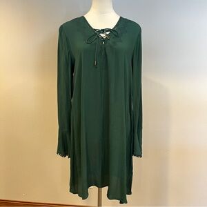 Xhilaration Elegant Green Lace-Up long sleeve a-line loose fit Dress size large